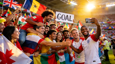 世界杯赛场花絮 - 球迷庆祝与球员互动